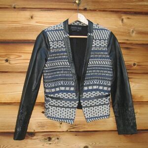 Sachin + Babi Black Leather Tweed Cropped Jacket